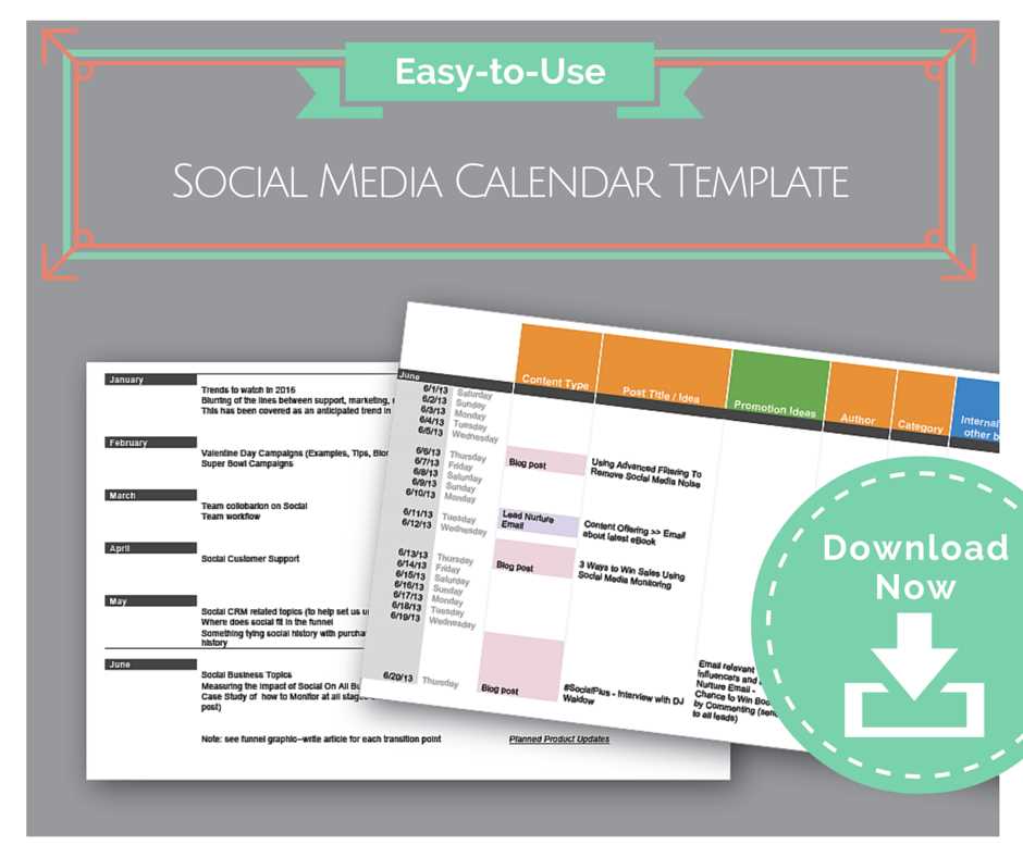 instagram social media calendar template