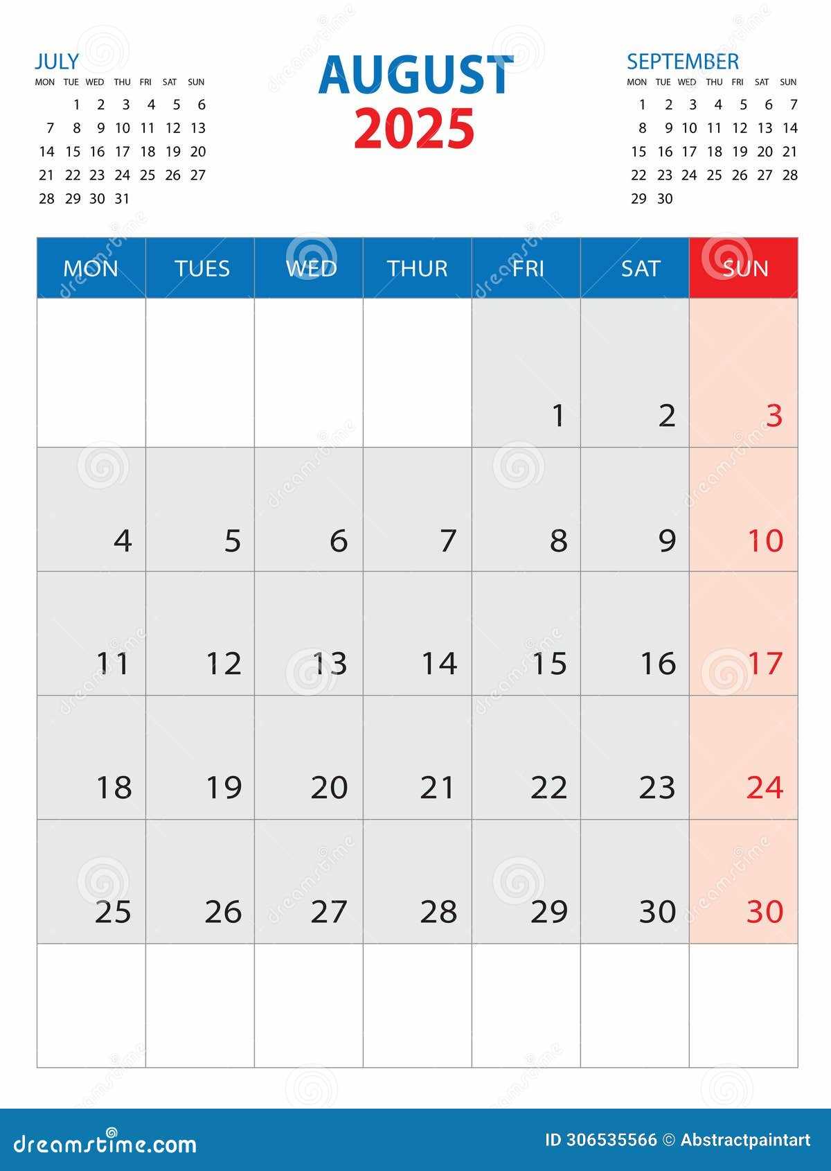 calendar template august 2026