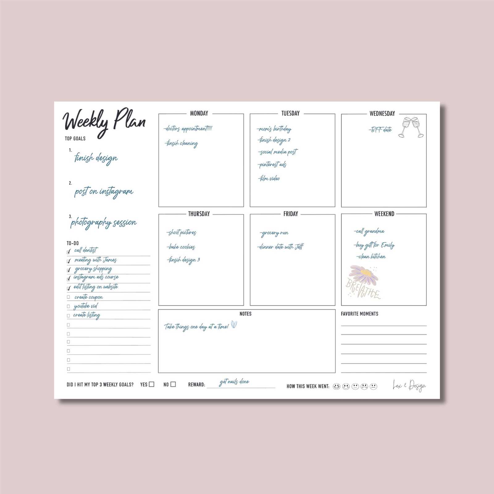 weekly calendar planner template