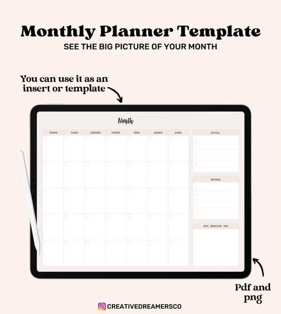 notability monthly calendar template free