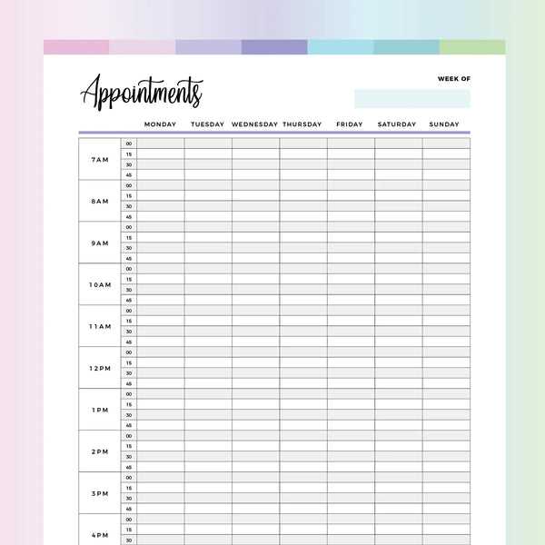 weekly appointment calendar template