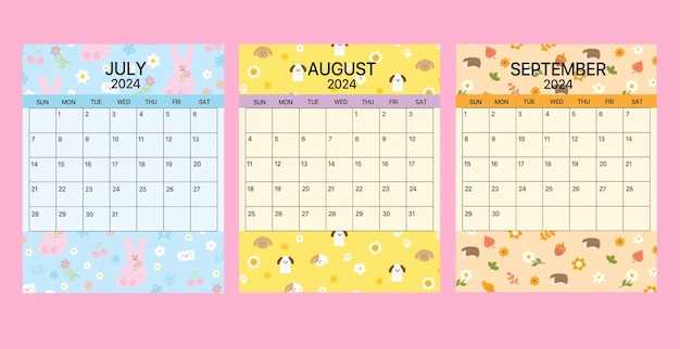 june july august calendar template