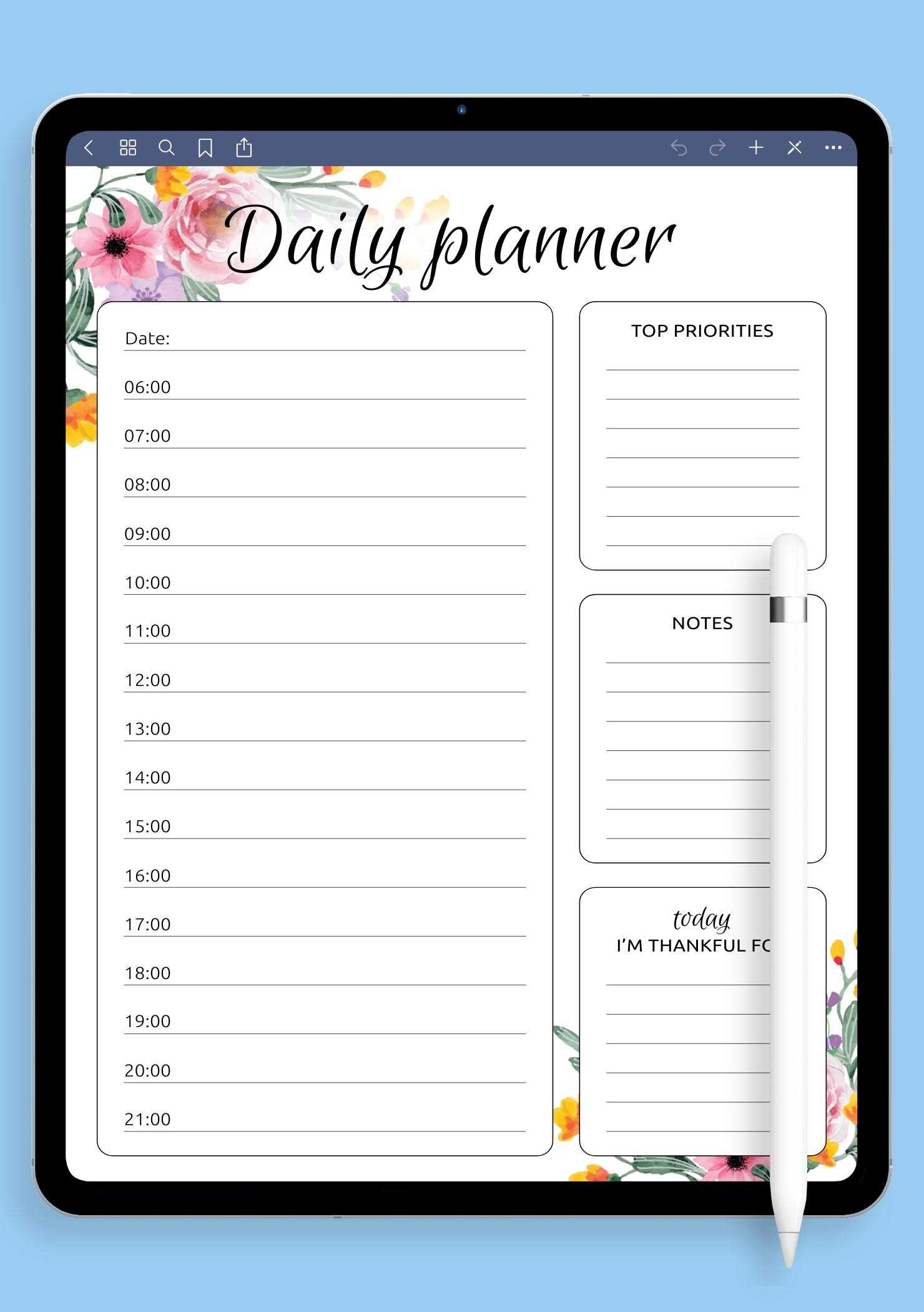 daily calendar hourly template