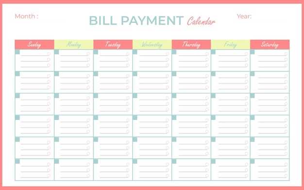 monthly bill pay calendar template