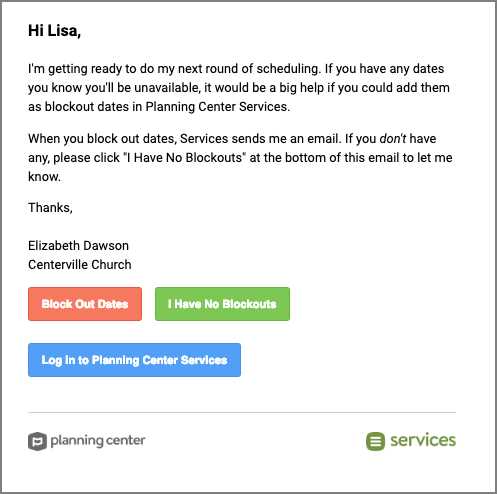 blocking calendar email template