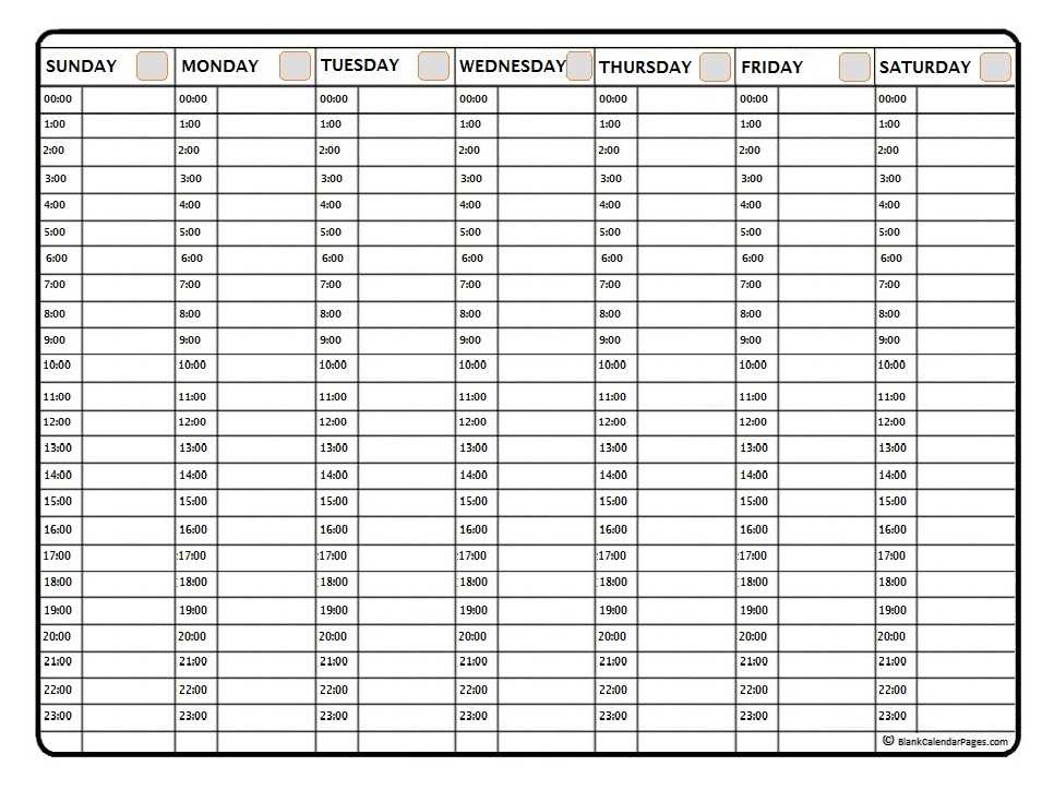 24 hour day calendar template