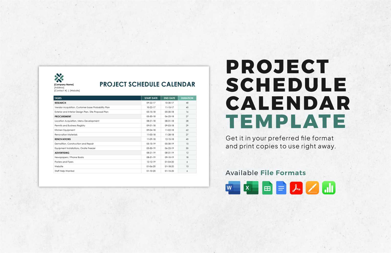 project schedule calendar template