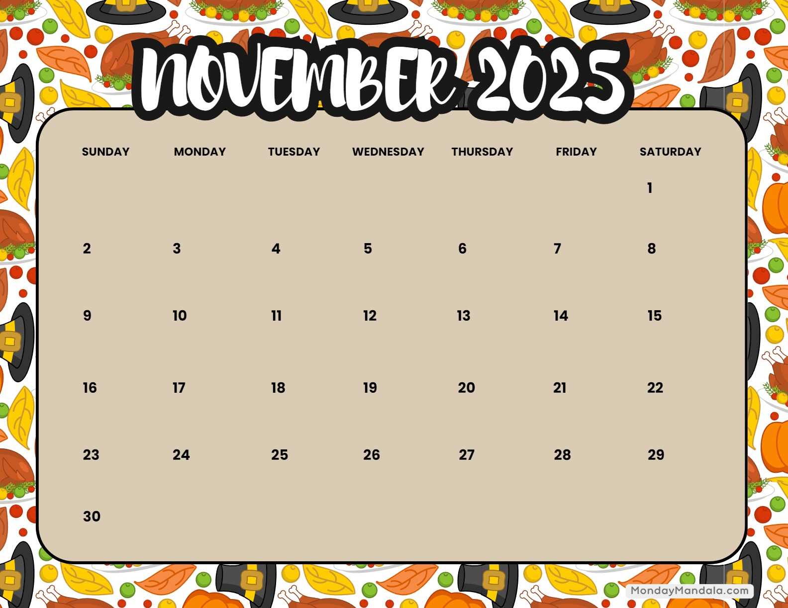 calendar template november 2025