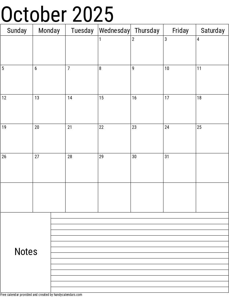 blank october calendar template 2025