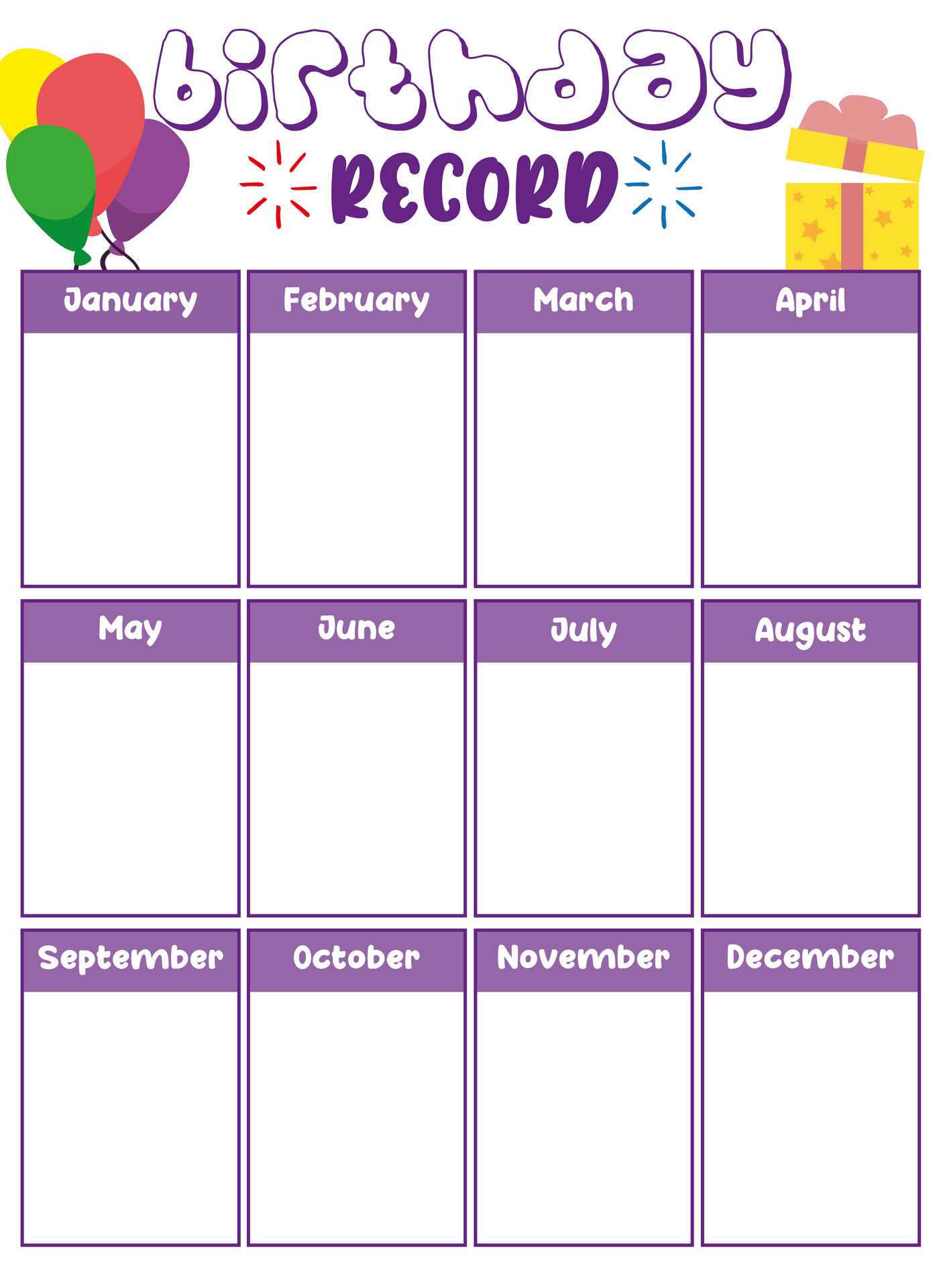 staff birthday calendar template