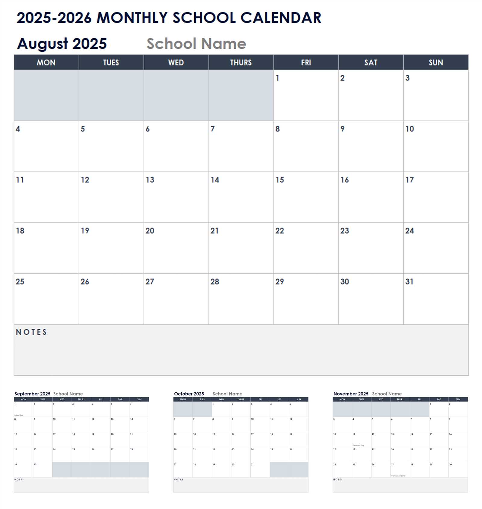 class calendar template