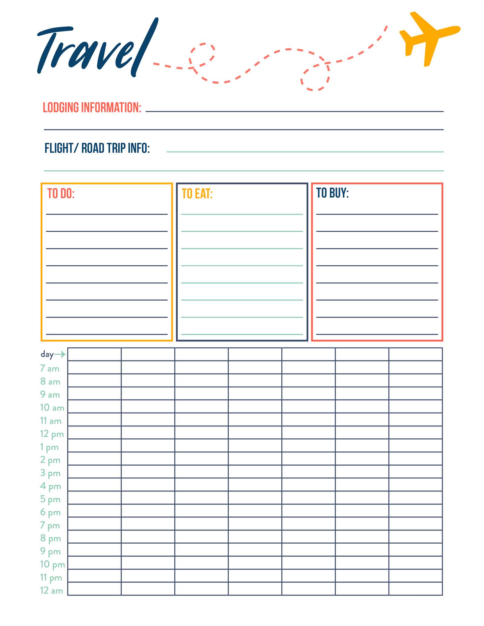 vacation itinerary calendar template