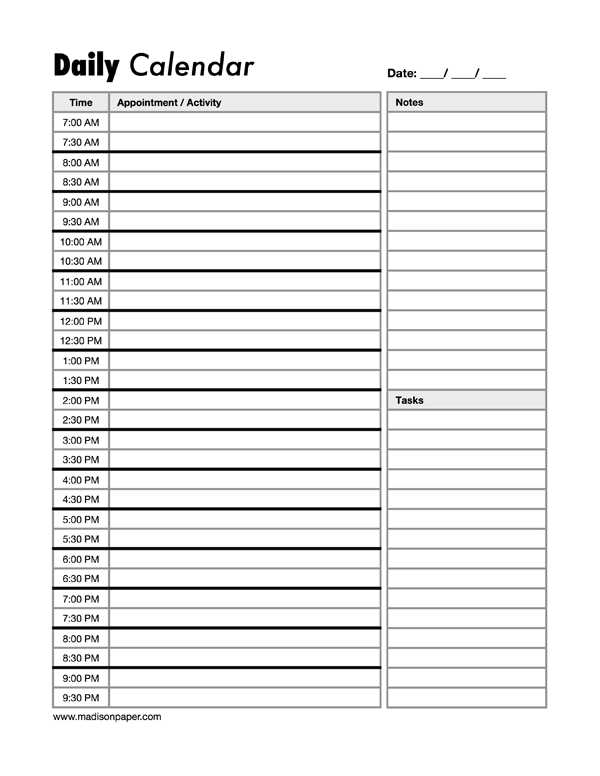 30 day calendar template