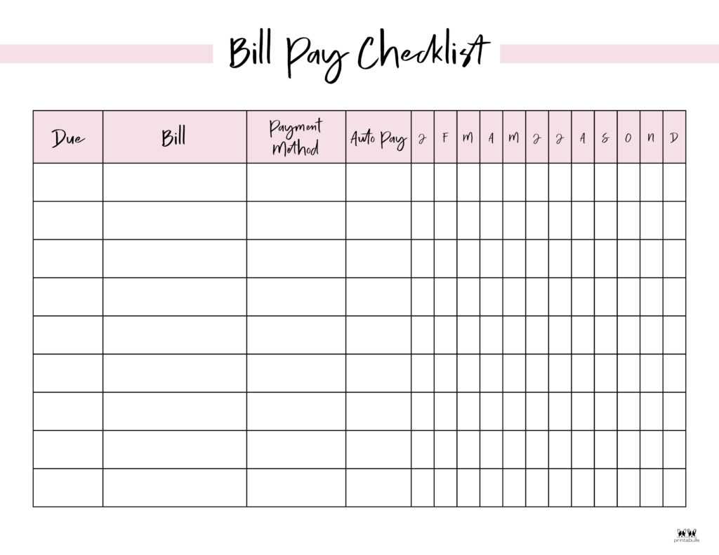 monthly bill calendar template free