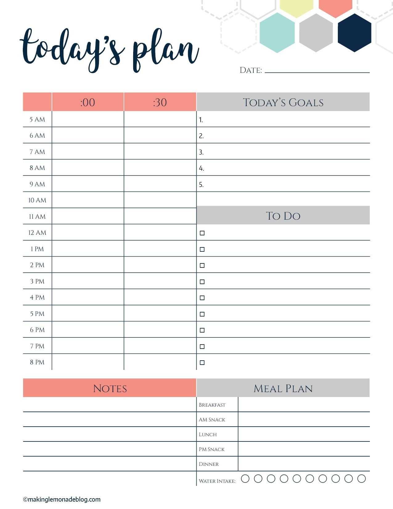 daily calendar printable template