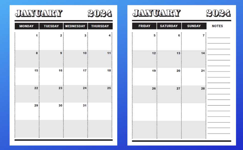 split calendar template