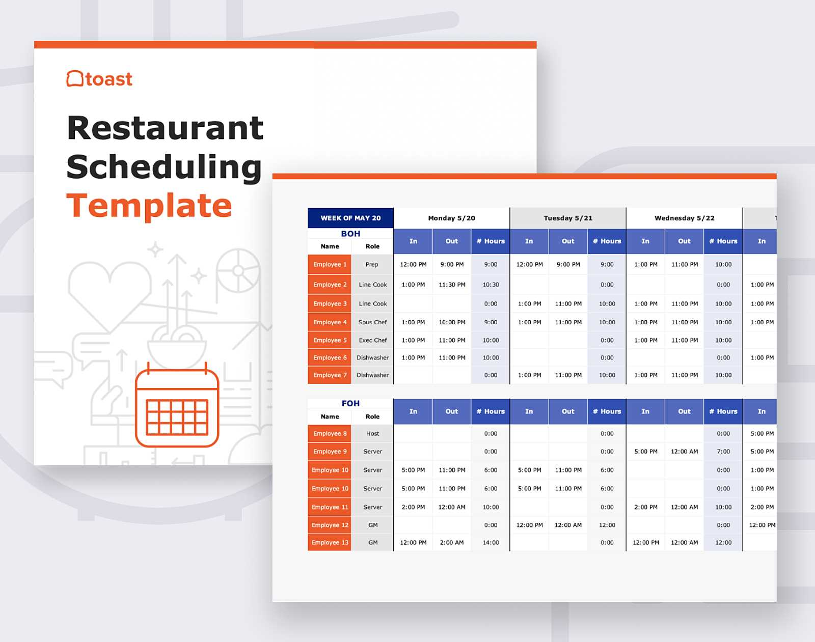 restaurant calendar template