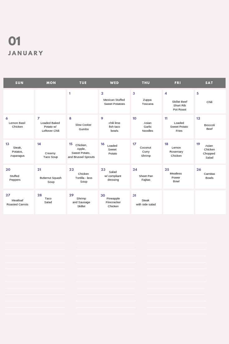 30 day meal plan calendar template