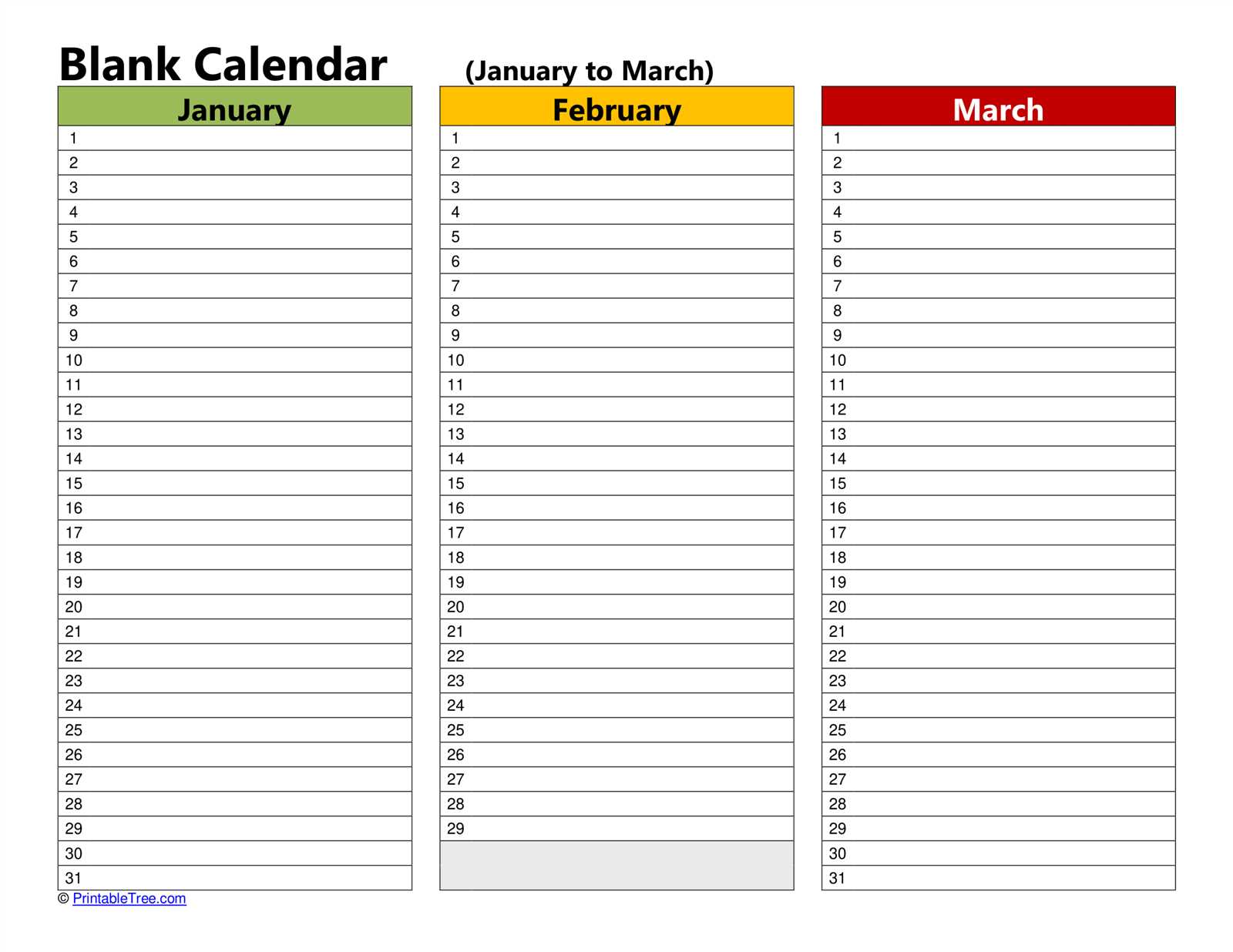 calendar list template