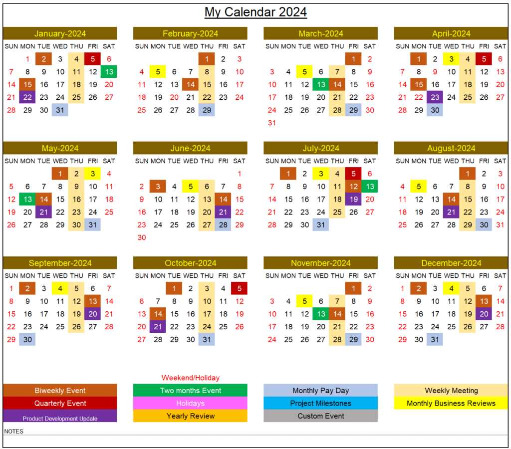 yearly schedule of events calendar template