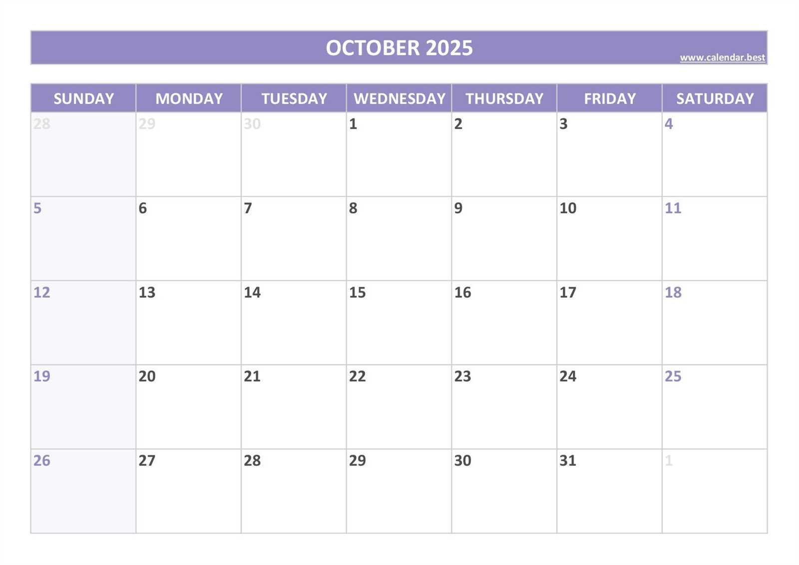 october calendar template 2026