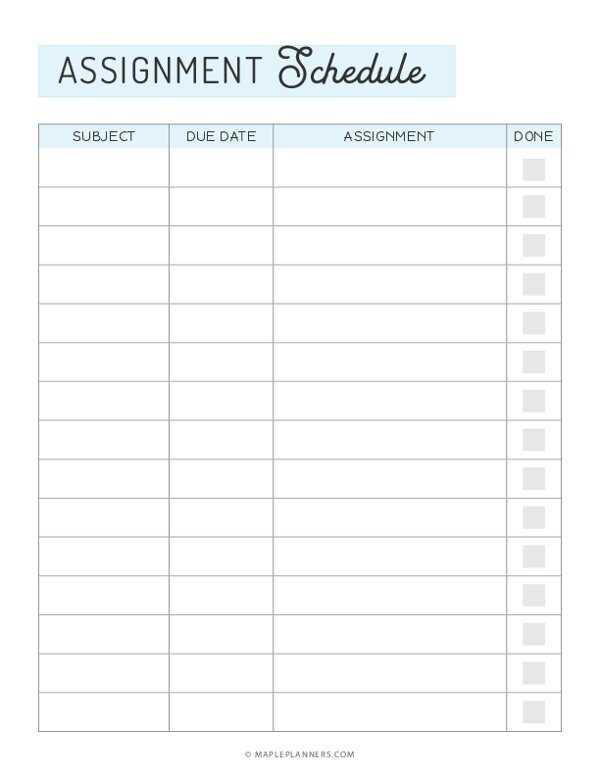 blank homework calendar template