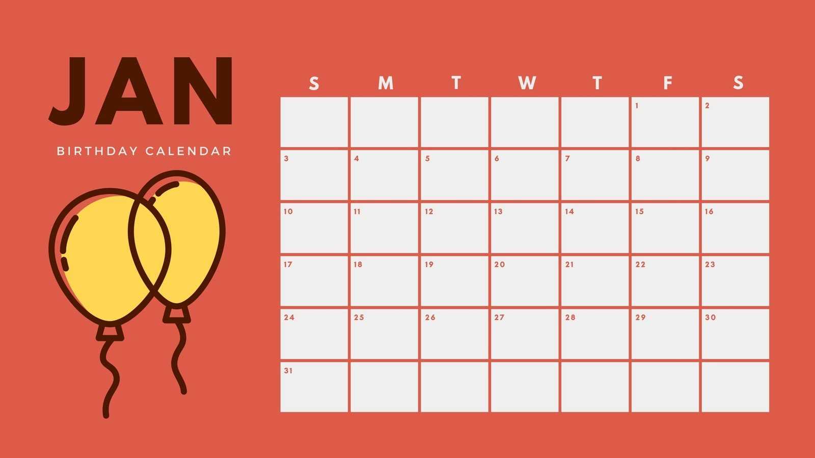 monthly birthday calendar template