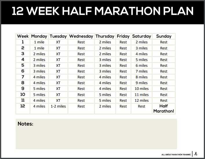 half marathon training calendar template