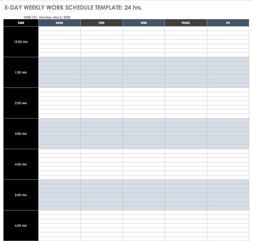 five day calendar template