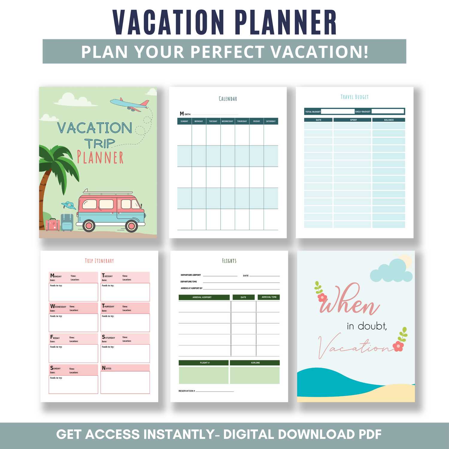 free vacation calendar template