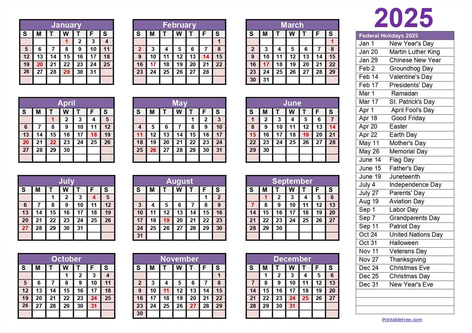 calendar template 2025 yearly