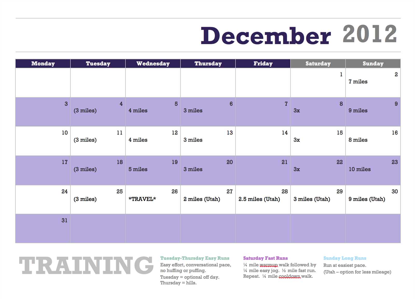 running training calendar template