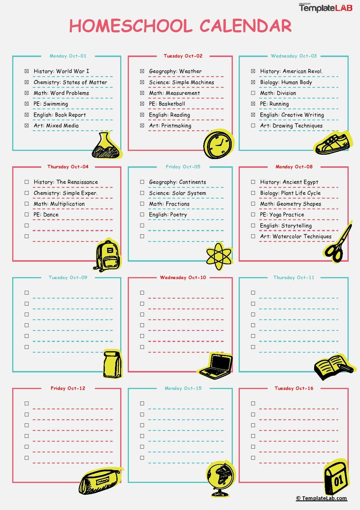 homeschool calendar template