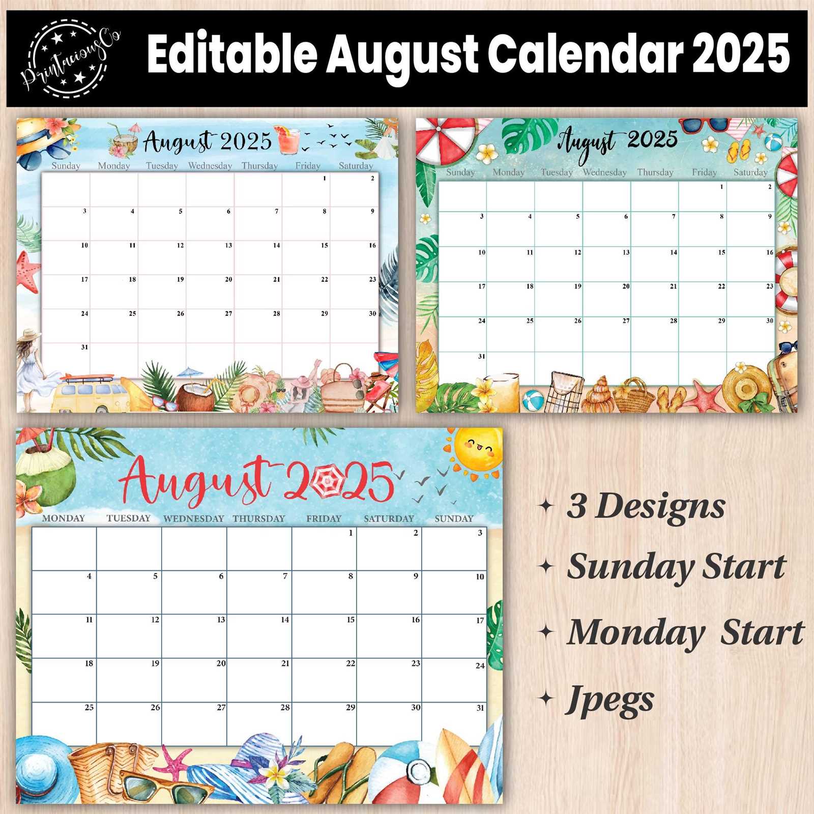 free august calendar template 2025