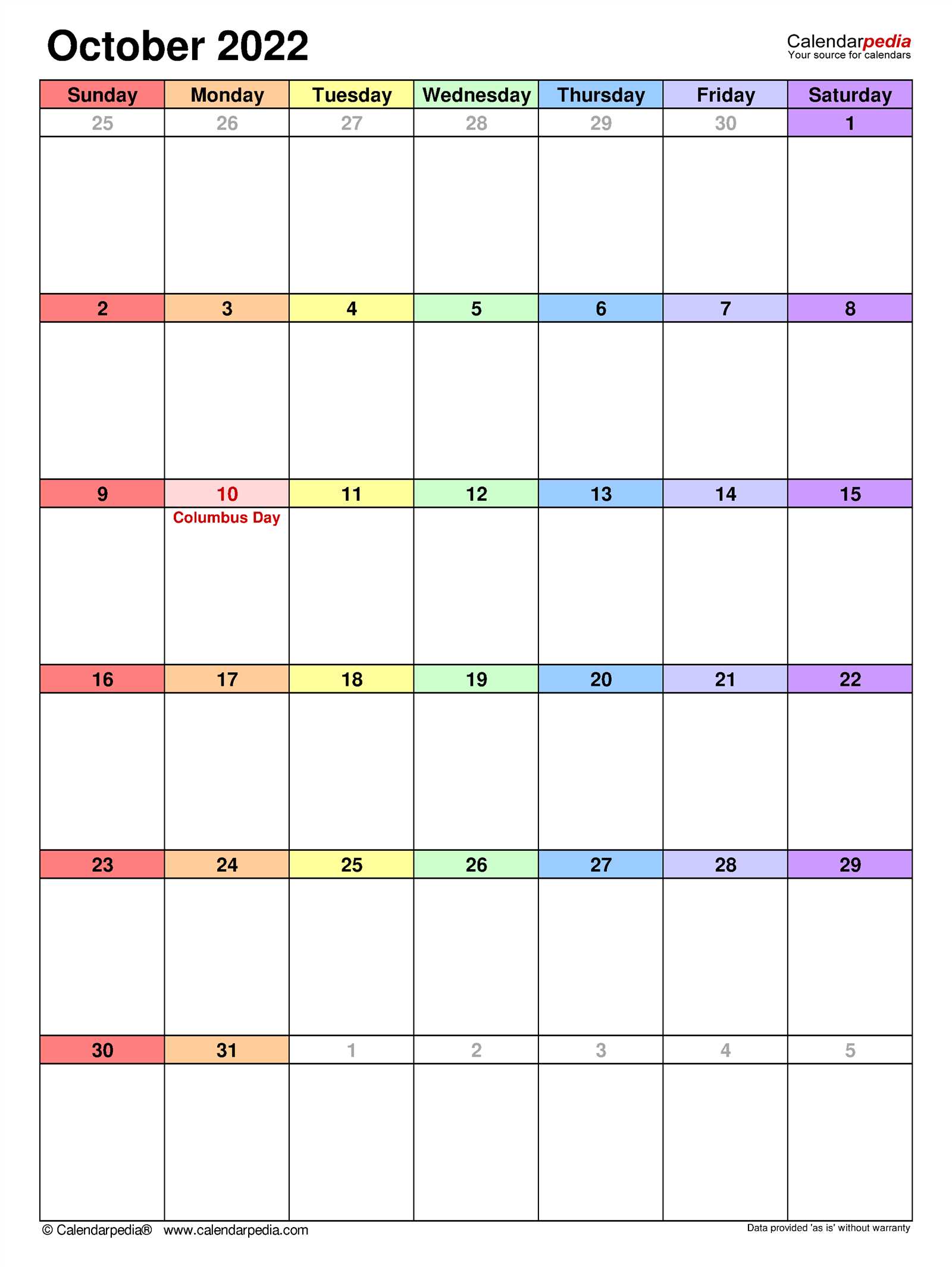 october calendar template