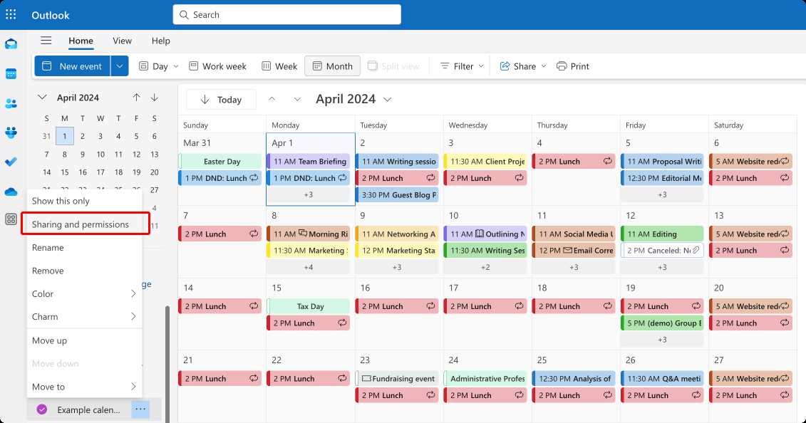 create outlook calendar template