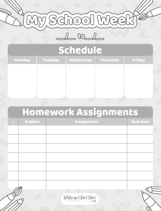 blank homework calendar template