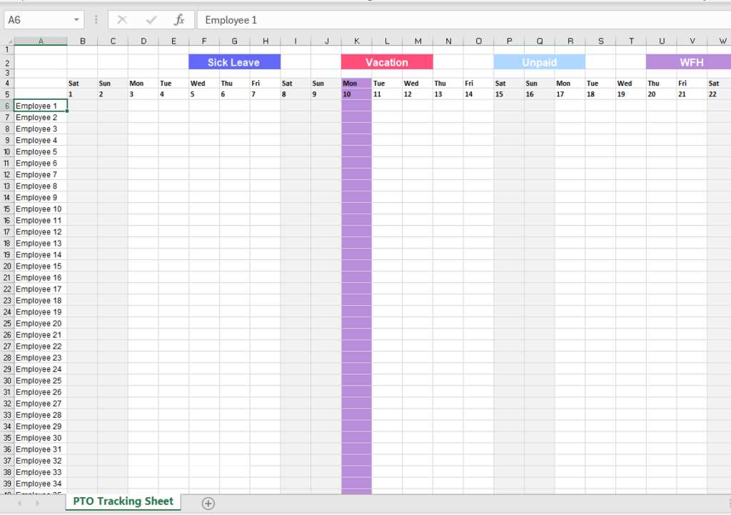 vacation calendar for employees template