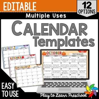 organization calendar templates