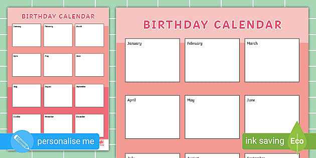 birthday calendar template for office