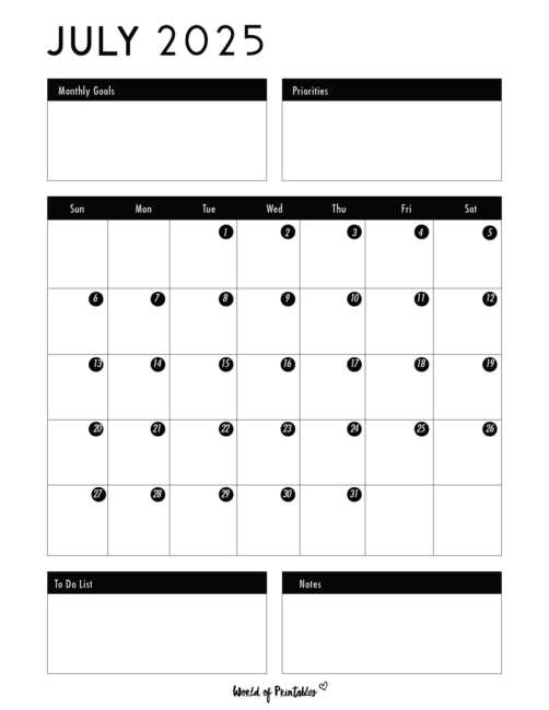 calendar july 2025 template