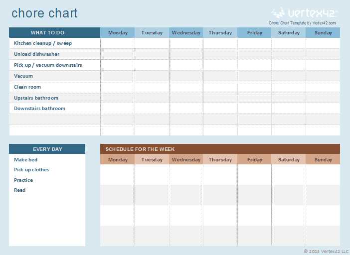 monthly chore calendar template