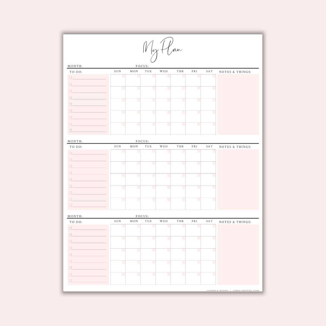 printable 3 month calendar template