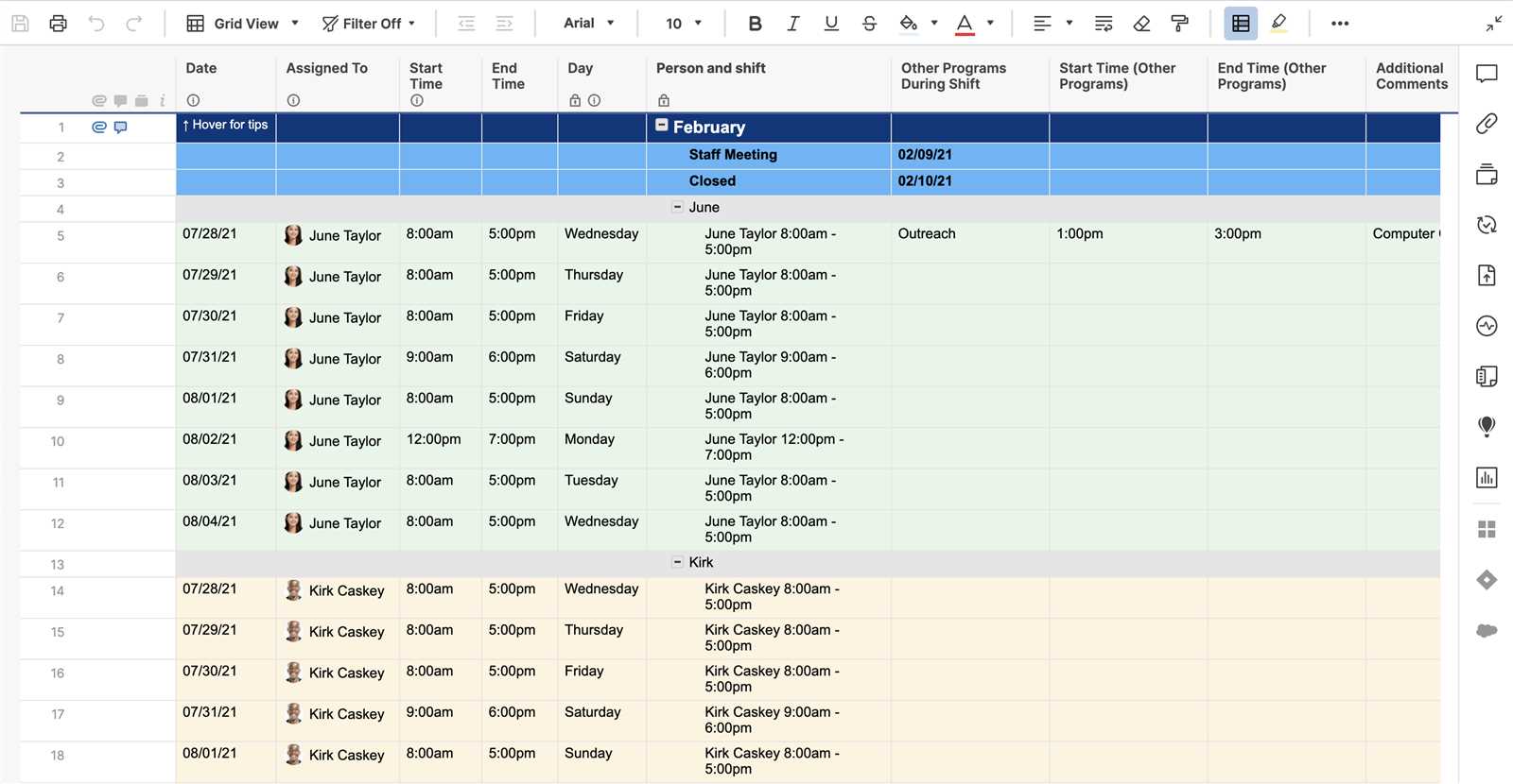 department calendar template