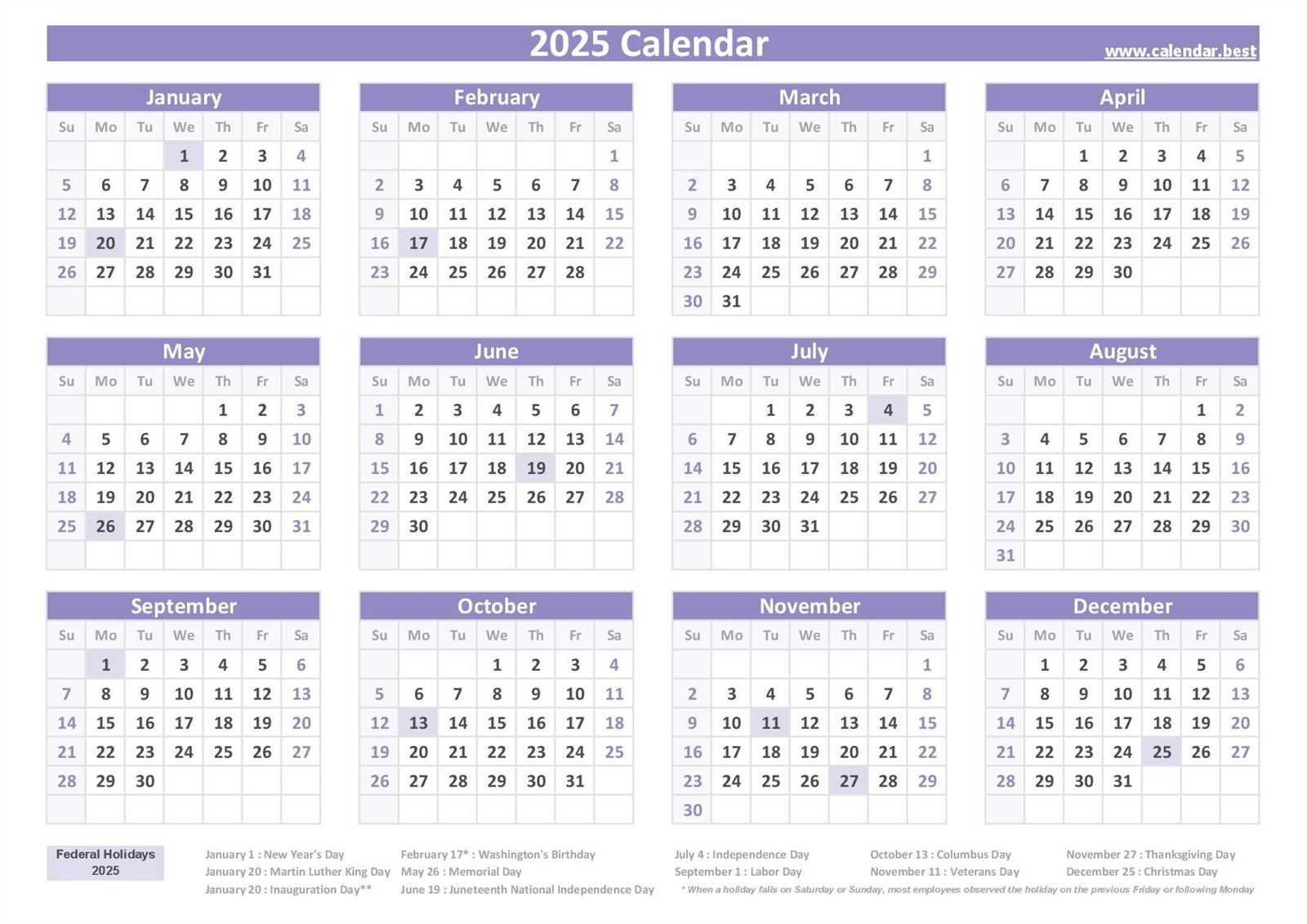 2025 calendar with holidays template