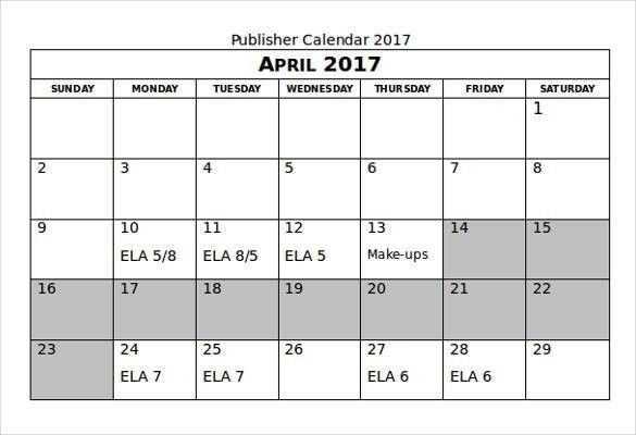 calendar template publisher