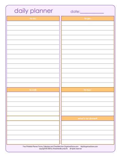 free daily calendar template