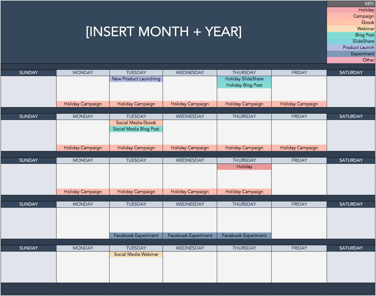 weekly social media content calendar template