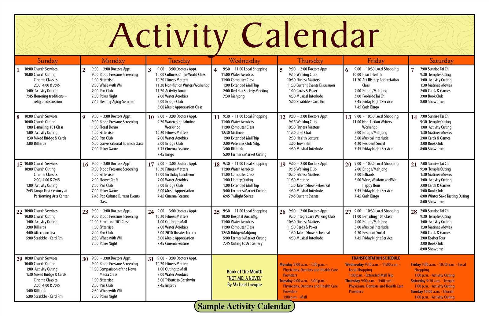 nursing home activity calendar template