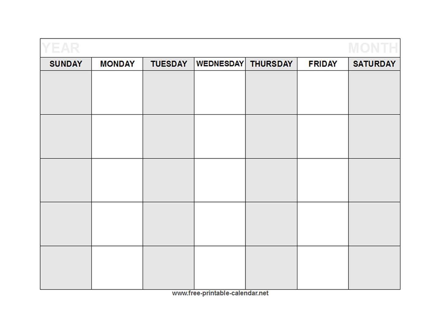 free blank calendar template to print